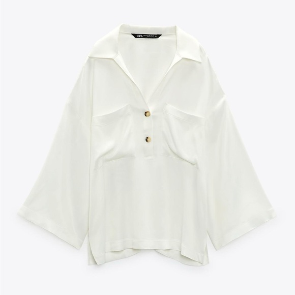 Zara wide sleeve satin effect shirt, size S - Picture 3 of 4